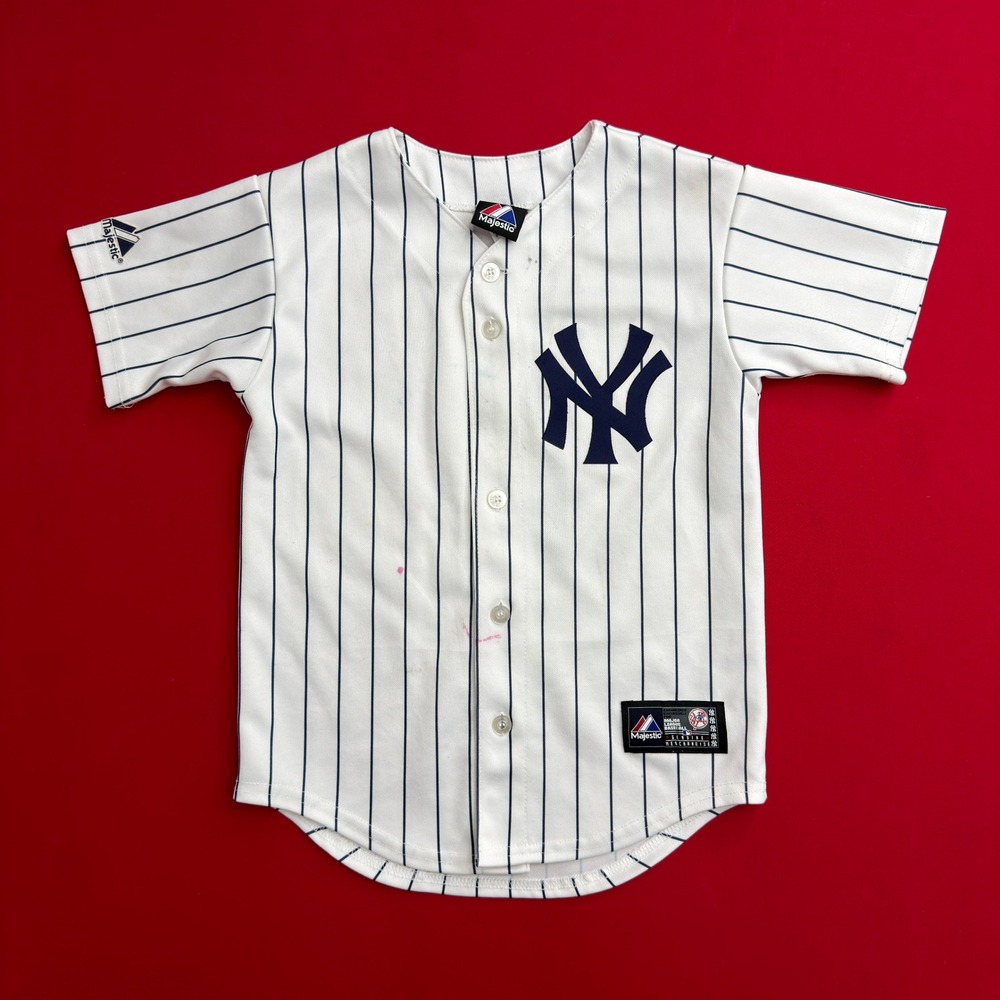 VTG‎ Majestic Men's New York Yankees Derek Jeter 2 Pinstripe Jersey White Small